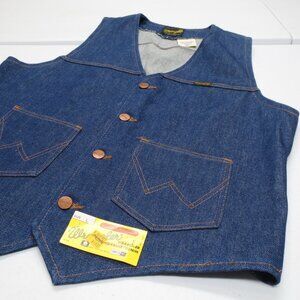 Vintage 70s Wrangler Cowboy No Fault Blue Denim Vest size Large (#1)